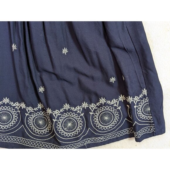 World Market Women size S/M Embroidered Gauzy Beachy Navy Dress Off Shoulder - Picture 6 of 11